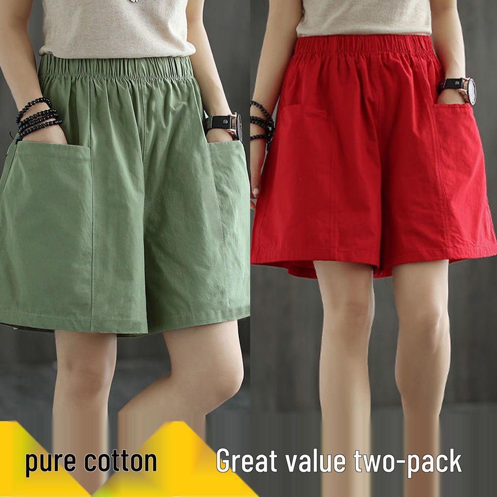Women's Summer Casual Wide-Leg High Waist Plus Size Wool Shorts with Slimming Fit and Pockets