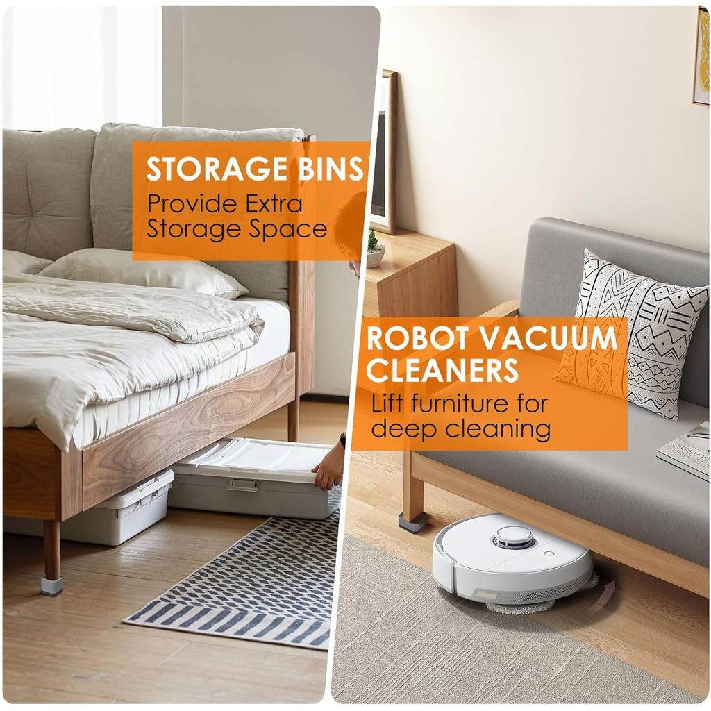 4Pack Bed Risers 3 Inch Stackable Furniture Risers Adjustable Anti-Slip Chair Raisers Heavy Duty Bed Lifter Desk Raising Blocks Table Leg Extenders