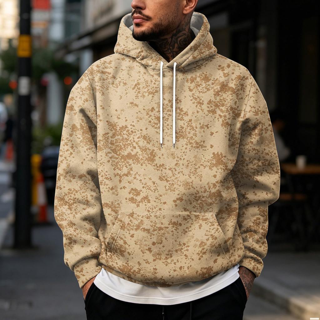 Men's Vintage Print Hoodie with Single Pocket Casual Pullover