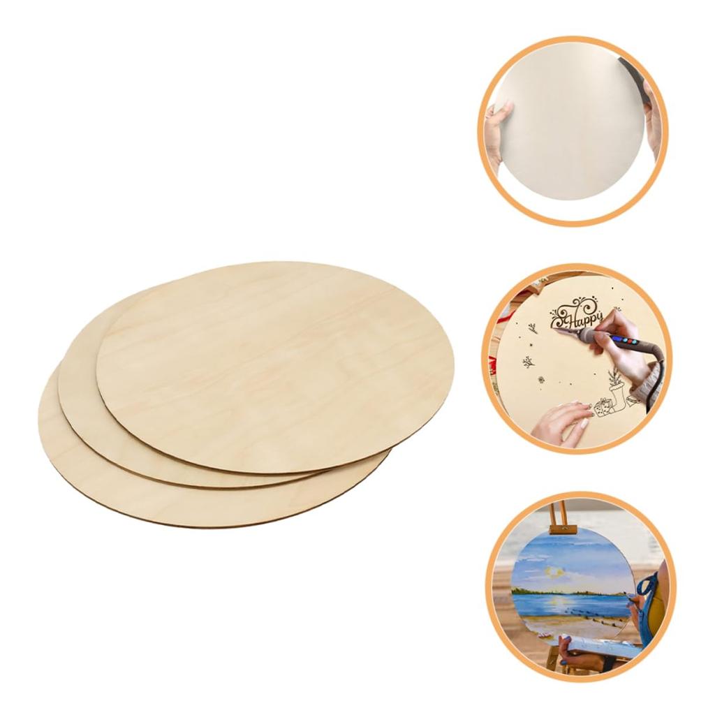 KALLORY Round Wooden Boards, 25cm, Set of 5, Wooden Plates, Round Wood, DIY Crafts, Handmade, Tole Painting, Signs, Trivets, Materials, Handmade Art