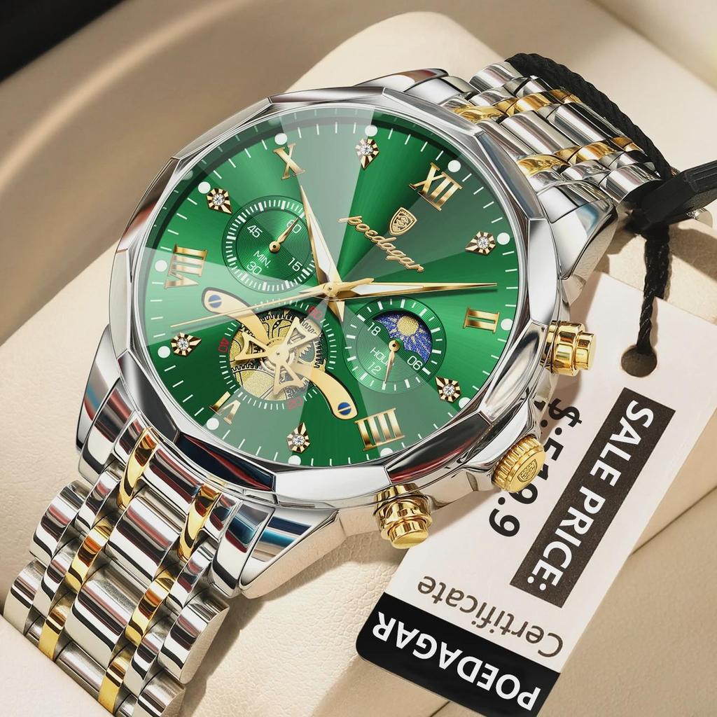 POEDAGAR Luxury Men Watch Top Original Waterproof Luminous Chronograph Man Wristwatch Stainless Steel Quartz Watches