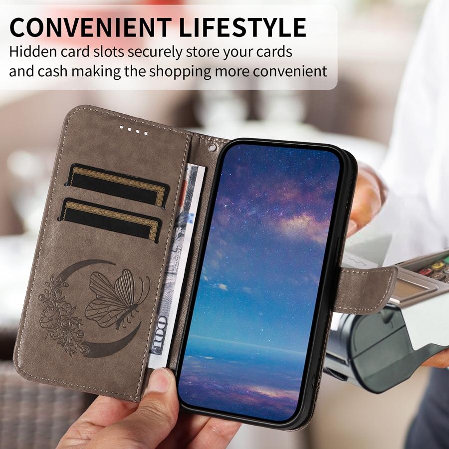 Embossed Butterfly Leather Phone Case for Google Pixel 9 9 Pro XL 9A Pixel 8 8 Pro 8A Pixel 7 7 Pro 7A Card Slots Wallet Case with Wristband