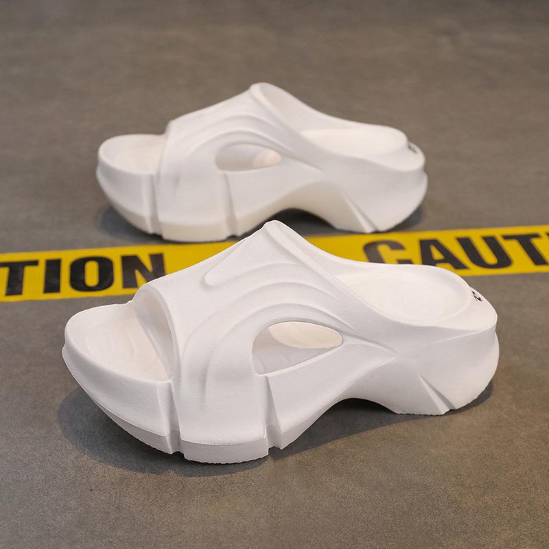 Summer new home wear 7CM thick-soled slippers women's EVA solid color high-heeled muffin one-word sandals high elastic