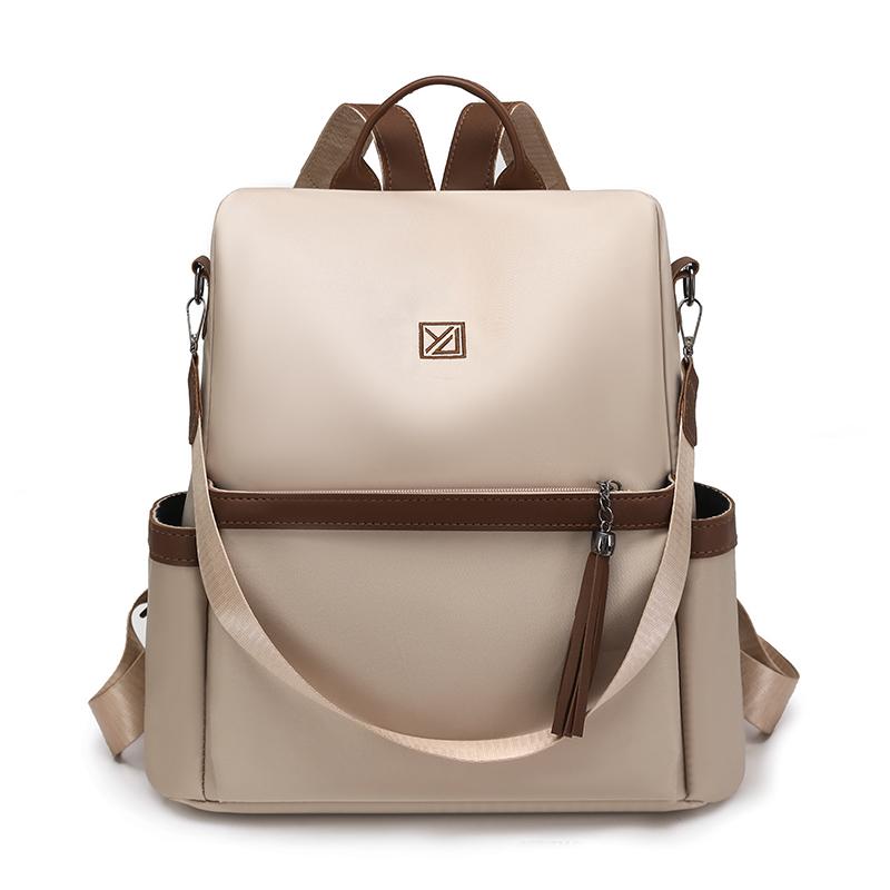 Women s Vintage Contrast Backpack Commuter Backpack Multi-function Shoulder Bag бежевый