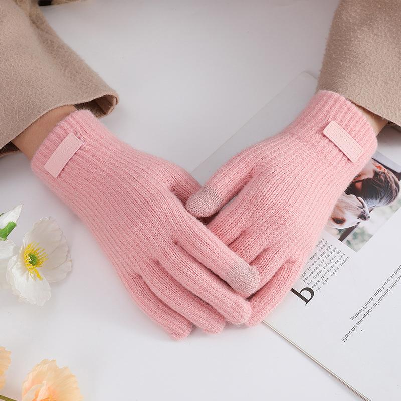 Winter Knitted Wool Gloves For Couples Maillard Thickened Warm Cold-Proof Students Outdoor Cycling Touch Screen