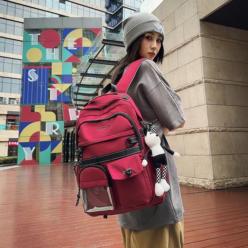 Schoolbag Hong Kong Style Couple Backpack Male and Female Versatile Machine Head Trend Large Capacity College Student School Bag Personality Junior H