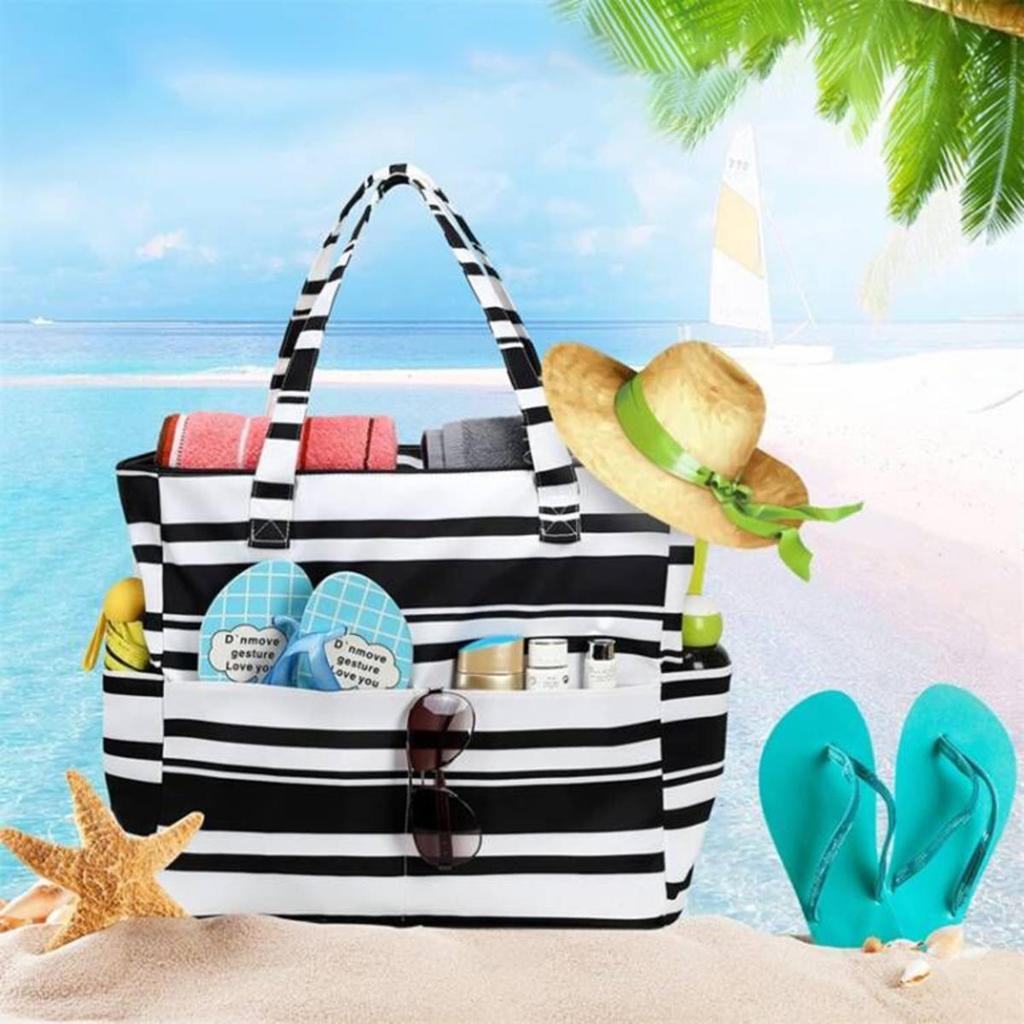 Beach Tote Bag Waterproof Foldable Large Capacity Lightweight Portable Travel Storage Bag for Outdoor Swimming Vacation