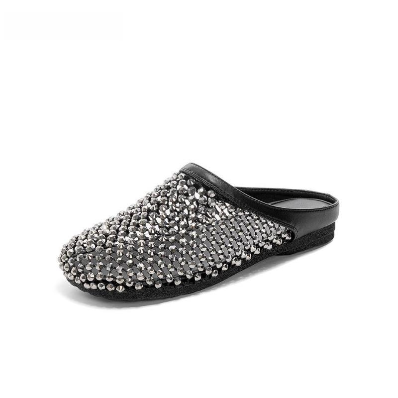 

Баотоу тапочки женские новые летние высококлассные со стразами однопедальные сетчатые прохладные тапочки 40 чёрный