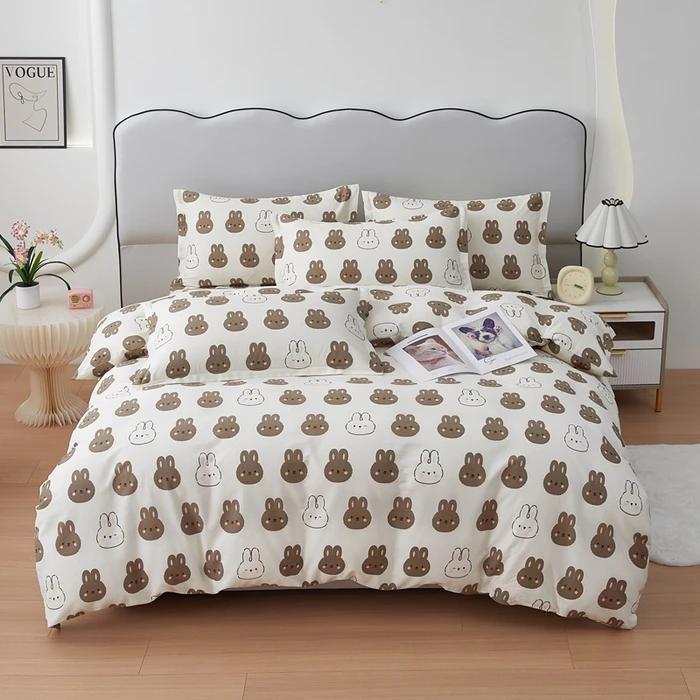 Cute Bear 100% Cotton Duvet Cover Cartoon Theme Bedding Set Kawaii Animal Comforter Cover Heart Print Bed Sets with 2 Pillowcase