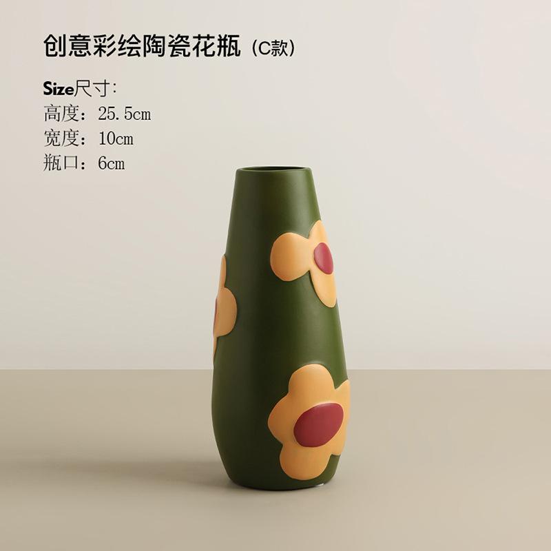 Wabi-Sabi Hand-Painted Ceramic Vase, Creative Boho Decor for Living Room Entryway TV Cabinet