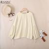 ZANZEA Women Casual Round Neck Loose 3/4 Sleeve Solid Blouse