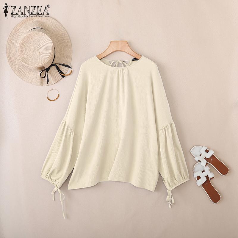 ZANZEA Women Casual Round Neck Loose 3/4 Sleeve Solid Blouse