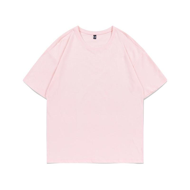 Summer new 200g pure cotton small shoulder youth campus sports and leisure loose solid color round neck short sleeves