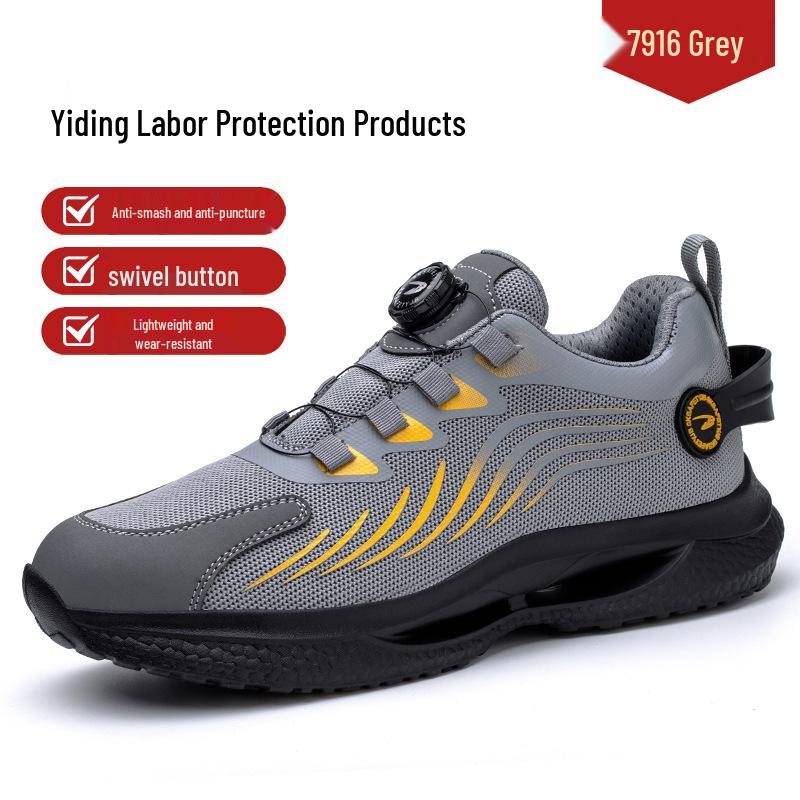 

Men s Fly-Knit Breathable Steel Toe Safety Shoes with Rotating Buckle - Anti-Smash & Anti-Puncture for Comfortable Long-Standing Work
