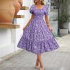 Women's Ditsy Floral Square Neck Puff Sleeve Tiered Midi Dress Casual Summer Sundress