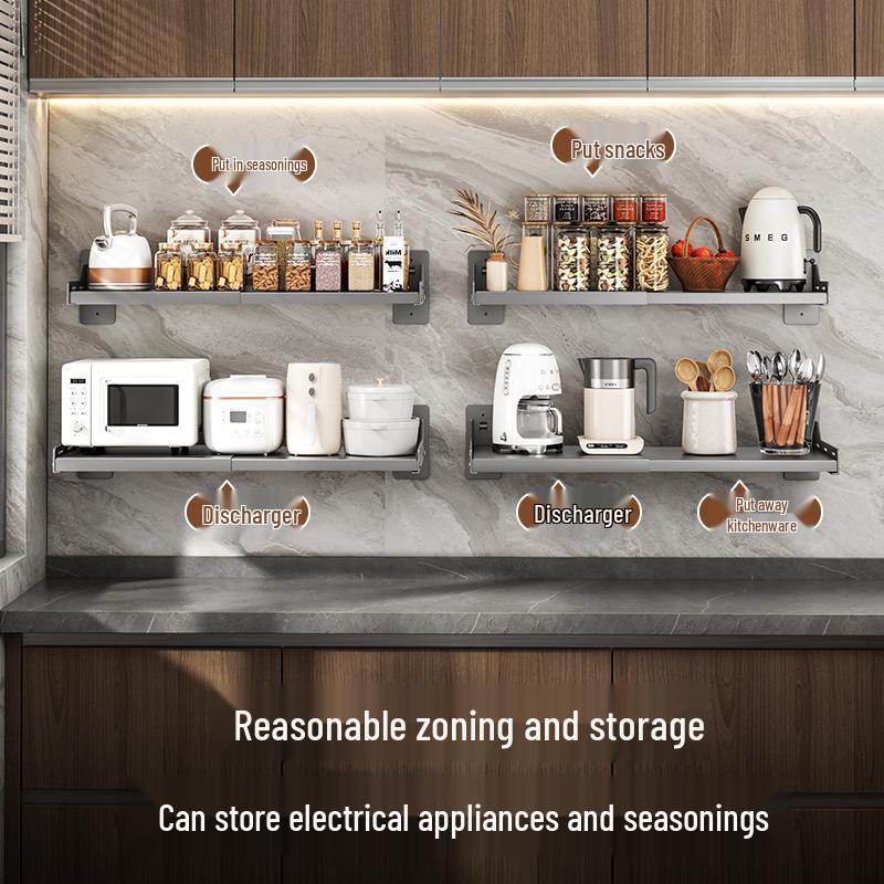 Retractable No-Drill Wall-Mounted Microwave Oven Shelf - Multi-Layer Kitchen Storage Rack