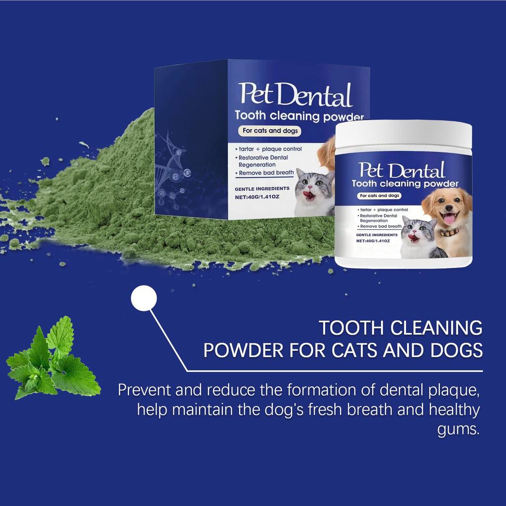 Rensepulver for kjæledyrtann, tartar, løser plakkproblemer, dårlig ånde og lindrer tannfølsomhet