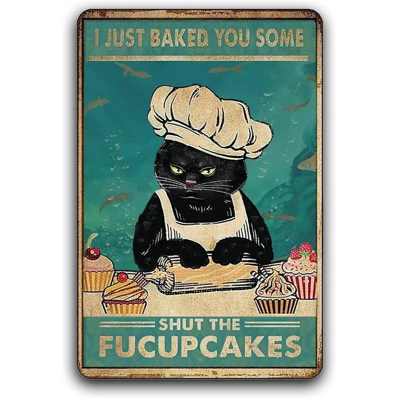 Hisun Tin Sign Vintage Funny Cat Coffee Themed Metal Tin Sign Retro Cute Kitten Wall Art Decor for Home Kitchen Cafe Bar Rustic Iron Painting P