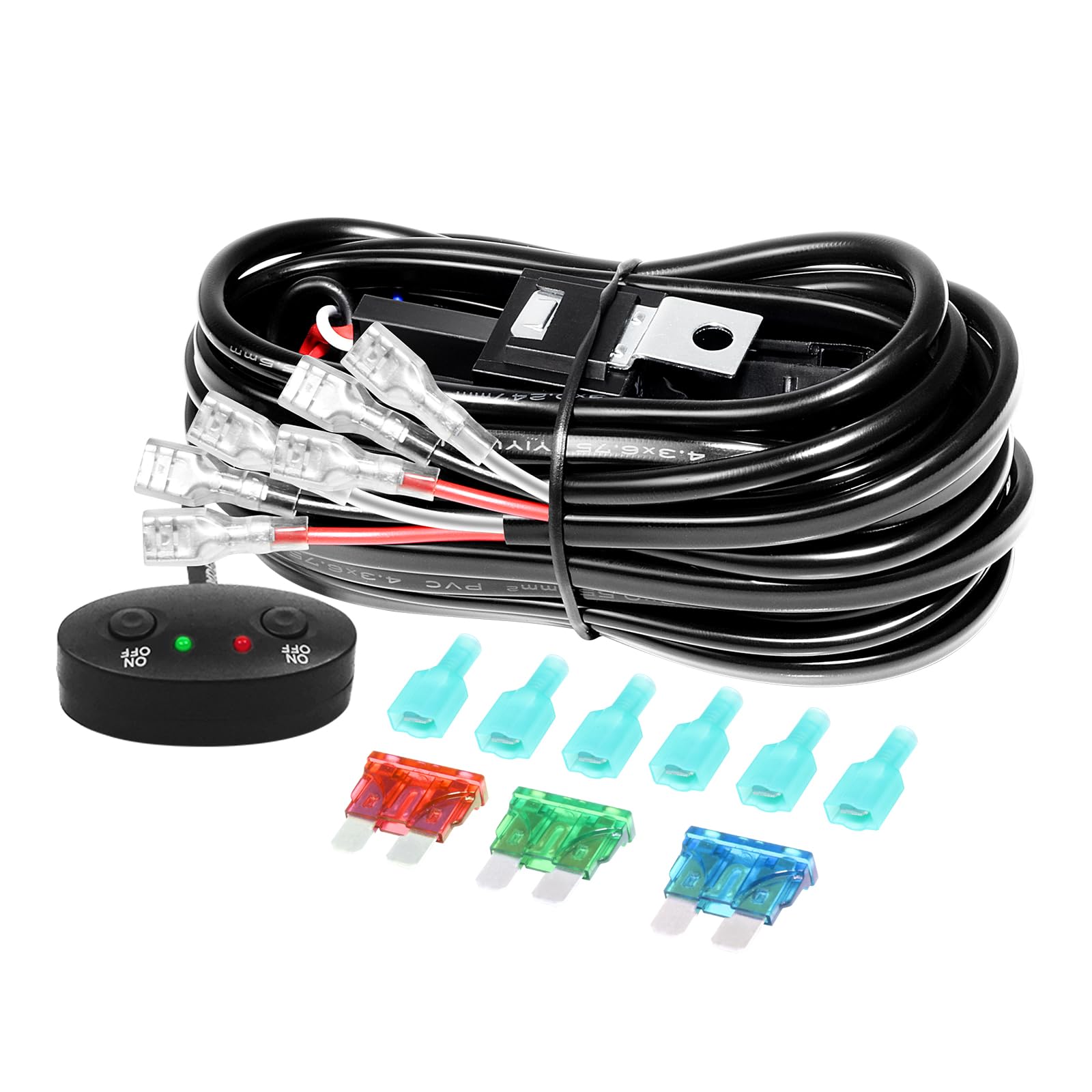 RIGIDON LED Light Bar Wire Harness Kit 18AWG On-Off Switch Power Relay 1 Piece 2 Light