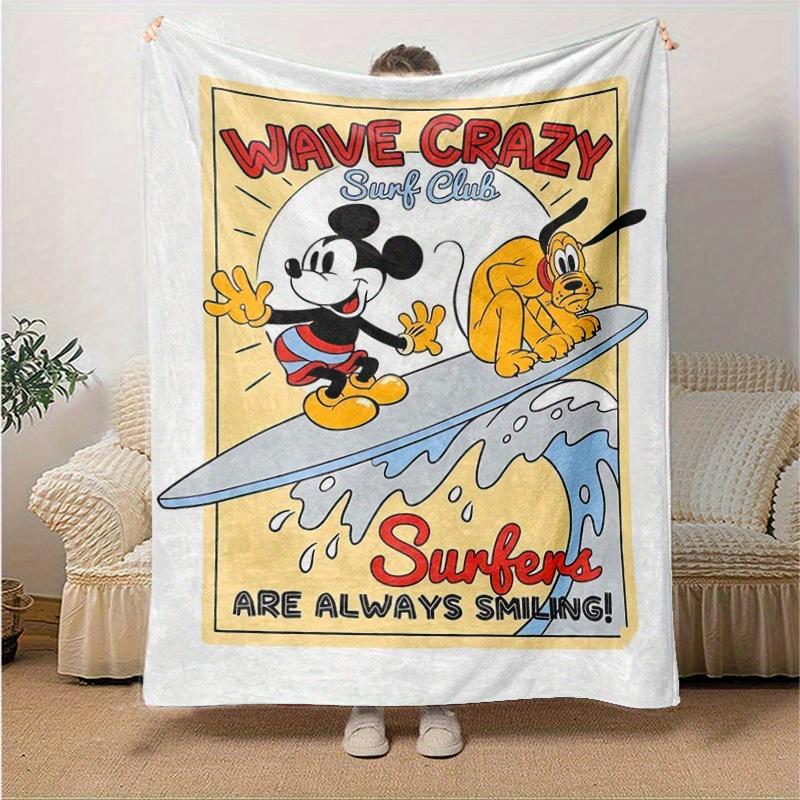

1pc Disney Mickey Mouse Pluto Wave Crazy Surf Club Throw Blanket, Home Decor, Couch Cover, Outdoor Blanket, Gift, Suitable for Bedroom, Living Room, T 130x150cm