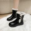 WTEMPO Casual Solid Color Large Size Warm Cold-proof Plush Zipper PU Boots Faux Leather Ankle Boots for Women In Autumn Winter