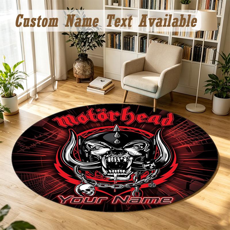 Round Rug Custom NameMotorhead Pattern Non Slip Carpet Home Floor Decor