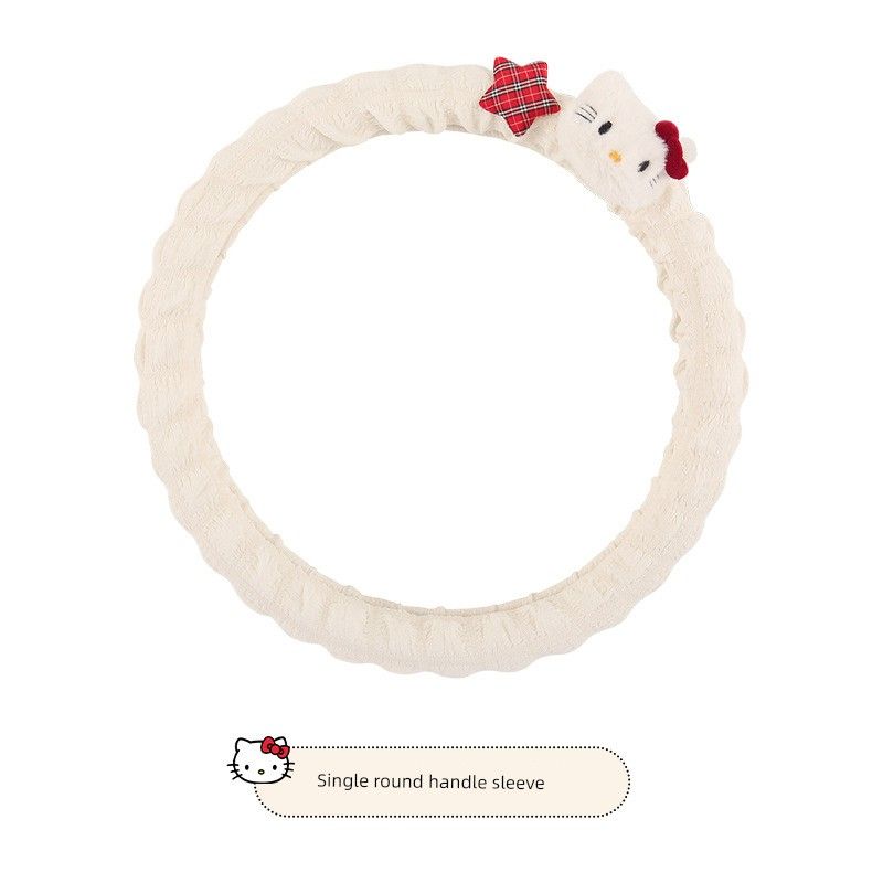 

Cartoon Hello Kitty Girls Car Steering Wheel Cover All Year Round Neutral round D-Type Car Handle Gloves Cute Decorations Round