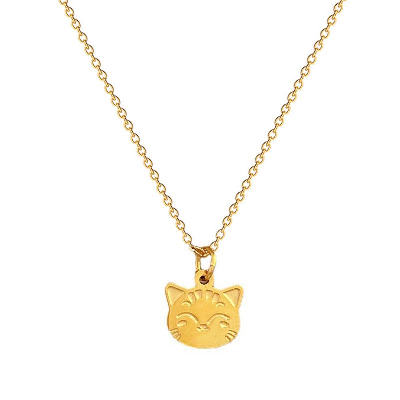 Smiley Face Cat Furnace Real Gold Cold Necklace Female Collarbone Chain With Jewelry
