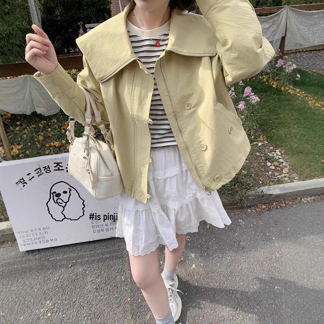 

Korean Niche Navy Frog Button Casual Jacket - Women s Spring/Autumn Trendy Short Coat XL небо синє кольору