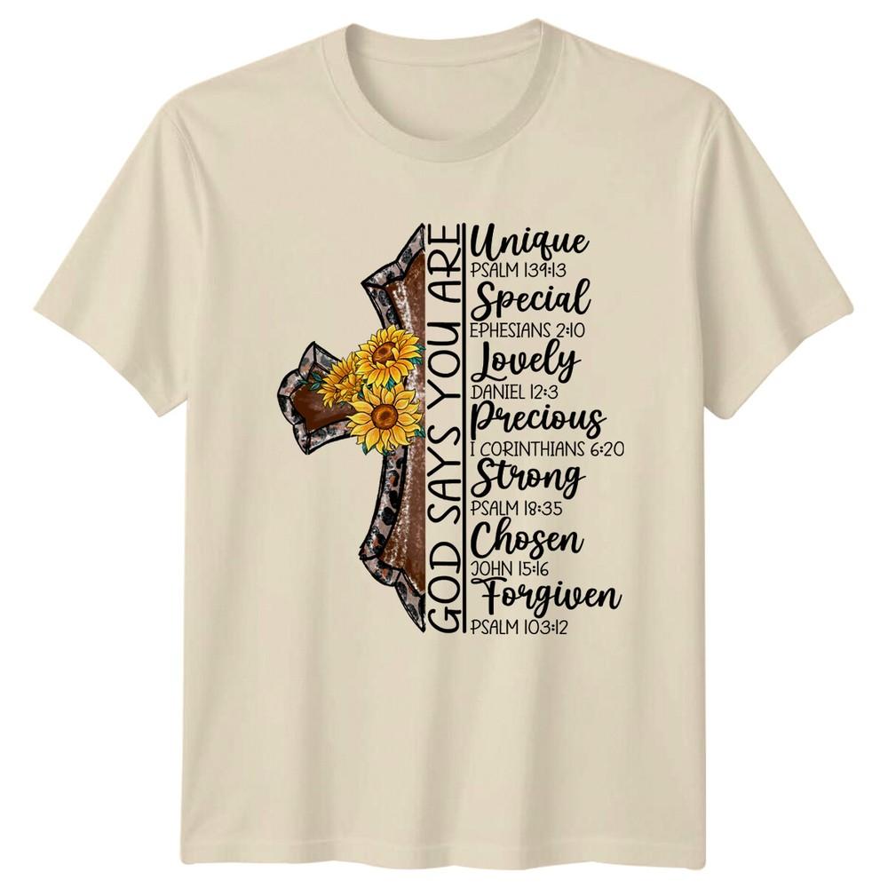 Christian God Says You Are T-Shirt Faith Sunflower Cross Tee