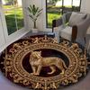 [1pc Golden Ornate Lion Office Carpet] Easy Maintenance Chair Rug for Conference Room Use, Durable Round Sofa Floor Mat