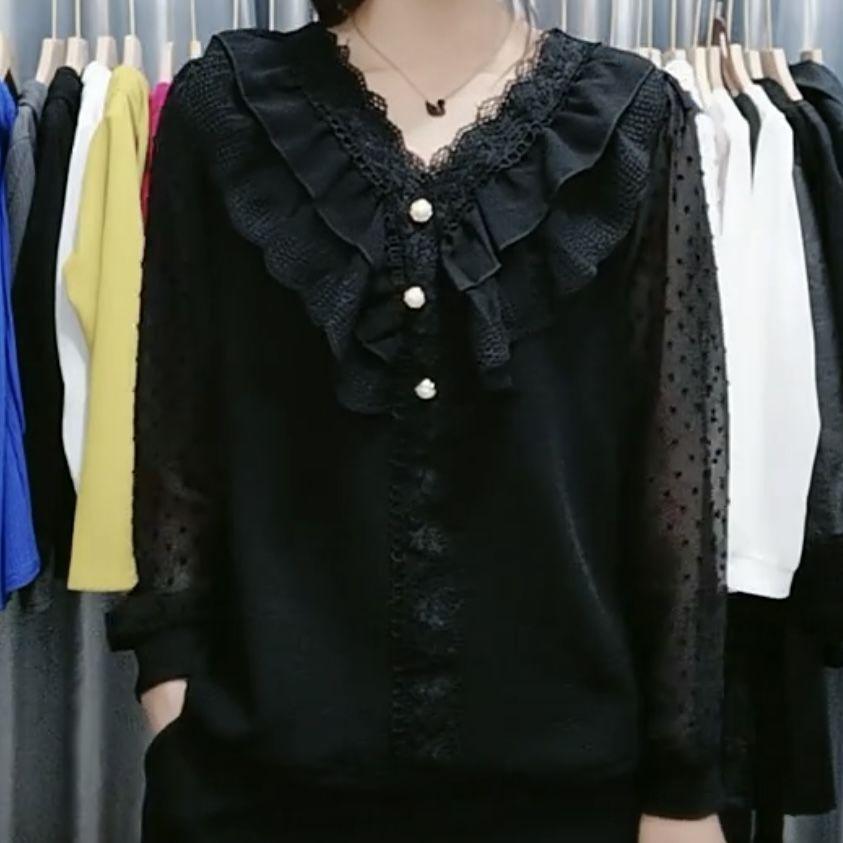 Versatil și elegant: Top ușor cu mânecă lungă, cu guler din dantelă