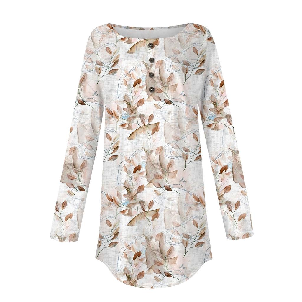 T-shirt à manches longues et col boutonné ample pour femme