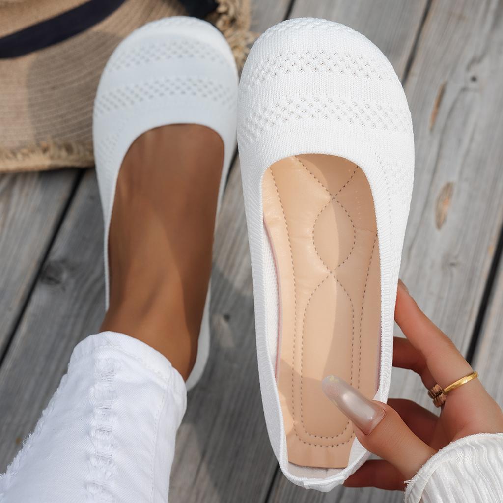 Fashion Comfortable Big-Head Shoes Round-Toe Flat Knitted Shoes Korean-Style Versatile Women's Single Shoes Walking Loafers Sneakers