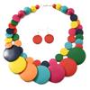 Gioielli Africani Bohemien Colorati Geometrici Rotondi Perline di Legno Collana di Perline Fatta a Mano E Orecchini Accessori da Festa da Donna