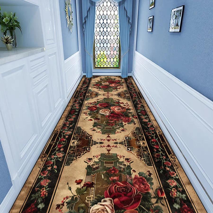 Luxuriöser Europäischer Flur Läufer Teppich Rutschfest Waschbar Läufer Treppenstufen Teppich Außenbereich Gang Der Lange Flur Matte Anpassbar