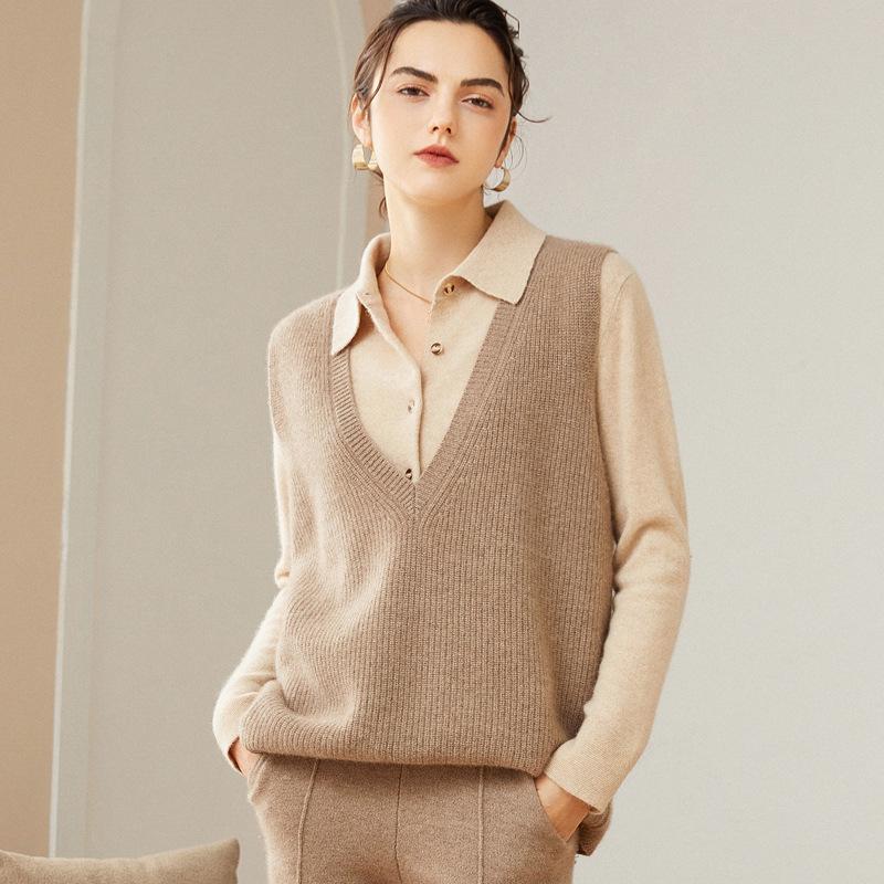 Lokasha Cashmere Women's V-Neck Seed Stitch Vest, Autumn/Winter 2026 Collection