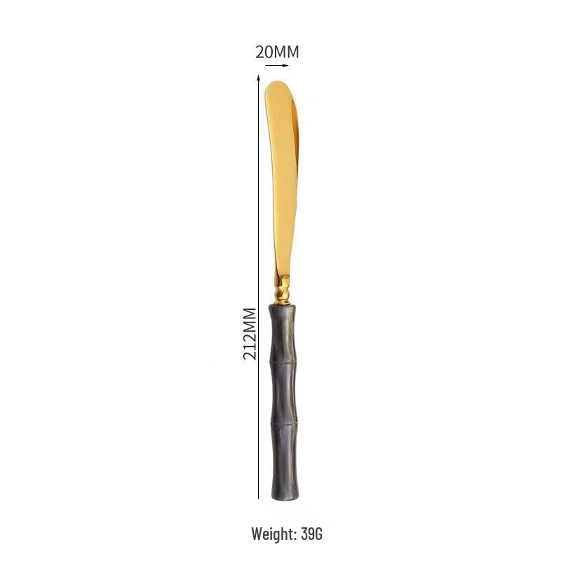 304 Stainless Steel Gold Cutlery Set with Violet Acrylic Bamboo Joint Handles: Includes Knife, Fork, and Spoon for Hotel Light Luxury Use.