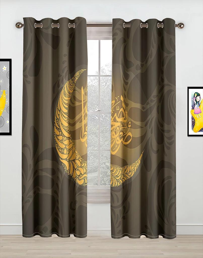 Ramadan Mond Kareem Lslamic Muslim Wandbild Eid Mubarak Kostenloser Versand 2 Stück dünne Fenster Vorhang für Wohnzimmer Schlafzimmer Dekor