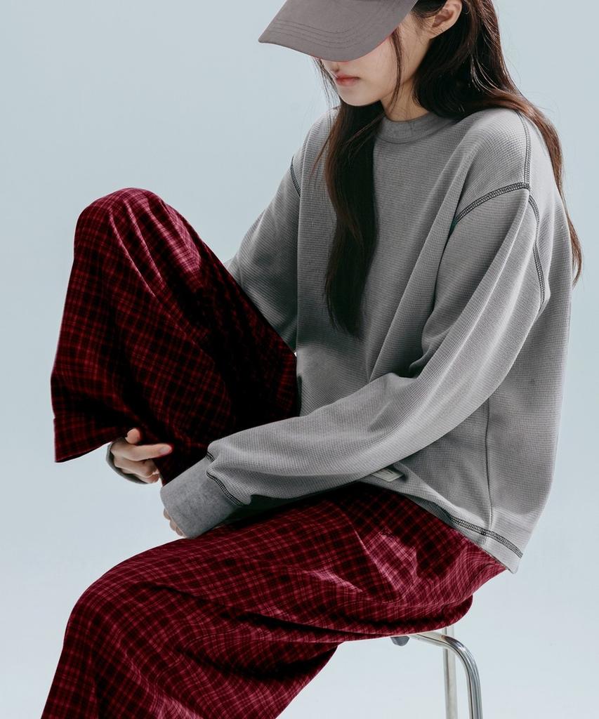 ANNEHEARTS Glen Check Wide Easy Pants_Red