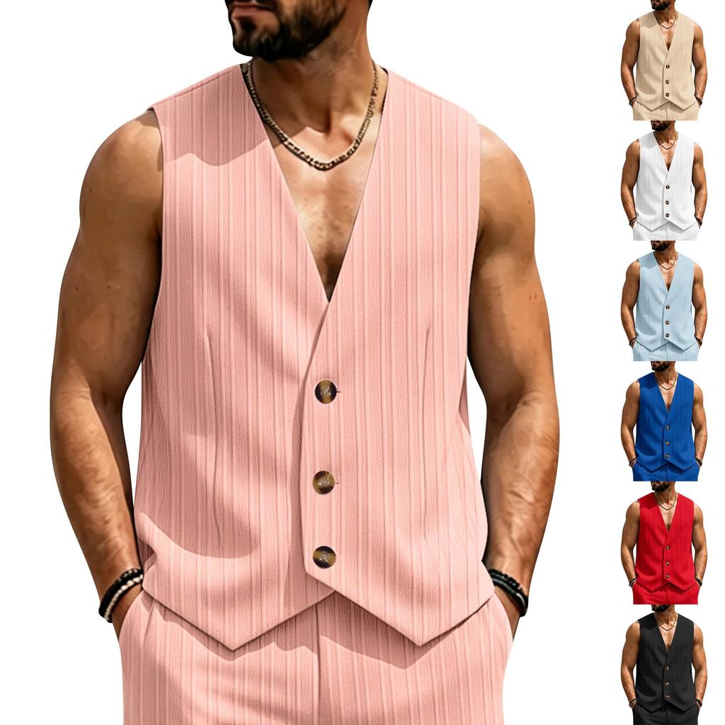 Gilet da uomo senza maniche con scollo a V e bottoni, casual, leggero, a coste, gilet sportivo per l'uso quotidiano e le attività all'aperto