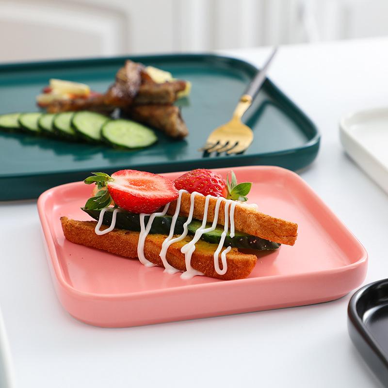 Nordic Style Ceramic Western Plate Square Steak Plate Household Square Plate Western Tableware Vegetable Plate Breakfast Plate
