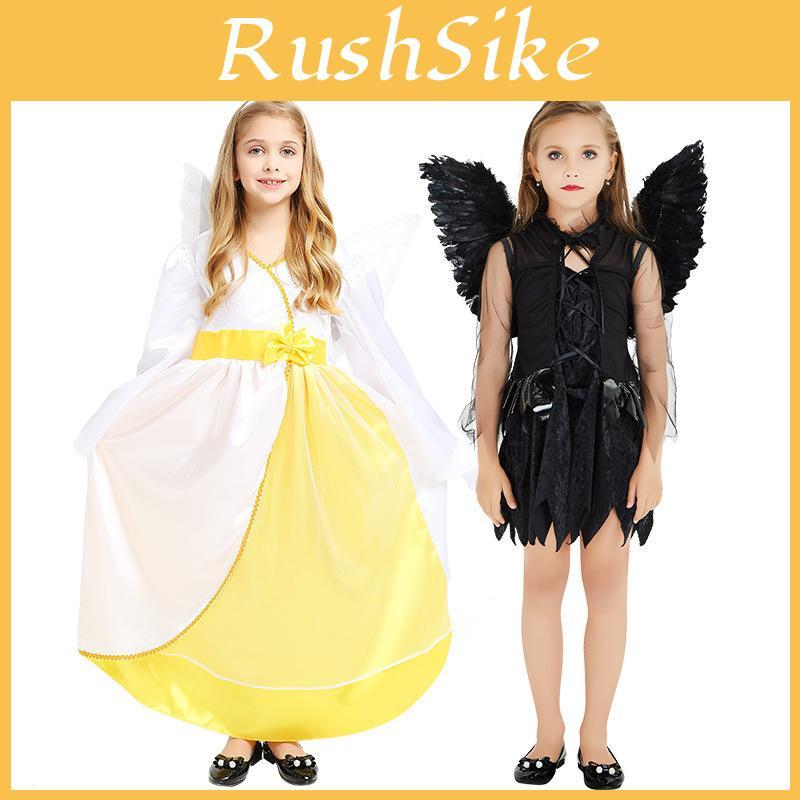 Charming Halloween Costume For Girls Featuring Playful Angel Dress In Polyester Fabric