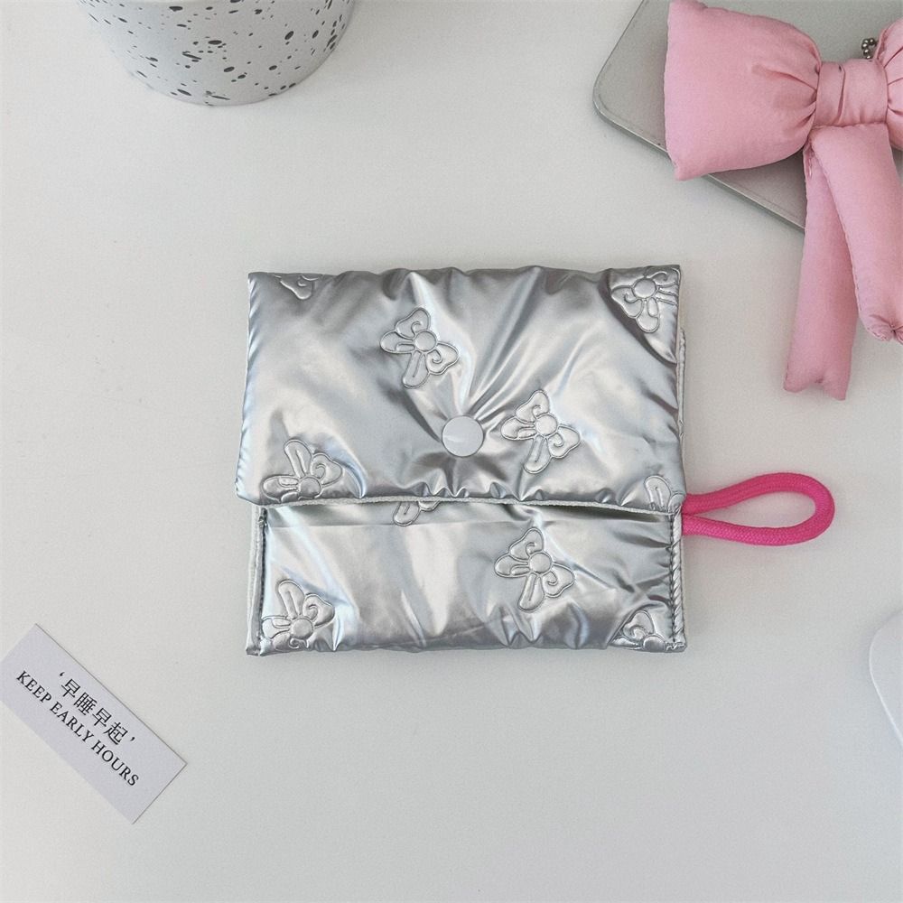 Silver Bow Pattern Coin Purse Women's Earphone Coins Keys Wallet Organizer Zipper Pouch Cosmetic Bag New