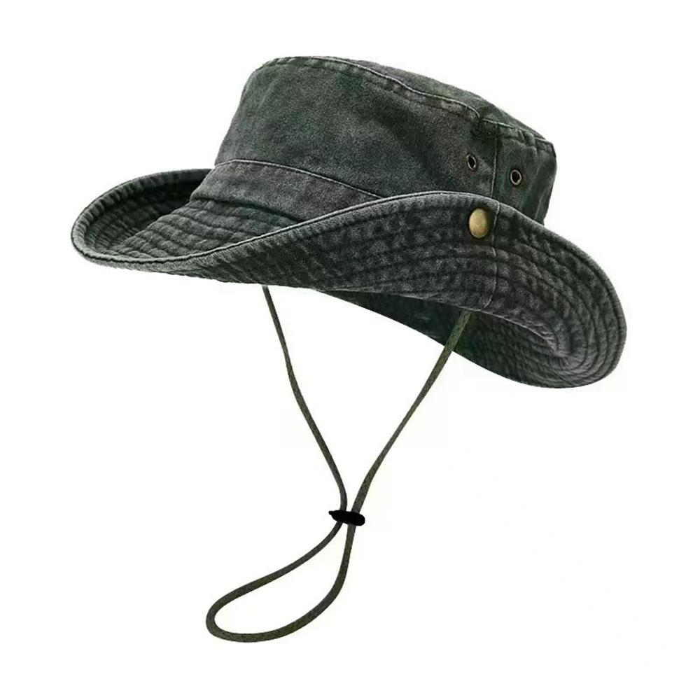 Vintage gewaschene Baumwolle Fischerhut für Herren Damen Sommer Freizeit Sonnenschutzhut Outdoor Reise Eimerhüte Breiter Rand Fischerhut Schirmmütze black