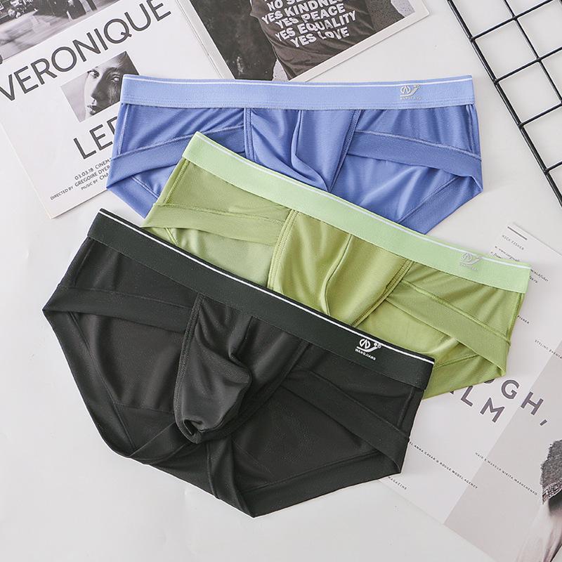 Men's 2025 Ultra-Thin Sexy Mesh Triangle Underwear - Breathable Ice Silk, Quick-Drying & Transparent.
