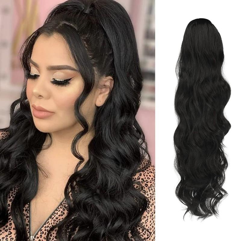 Womens Long Body Wave Ponytail Hair Extensions High Temperature Fiber Synthetic Hairpiece 1B 4 613 Wine Red