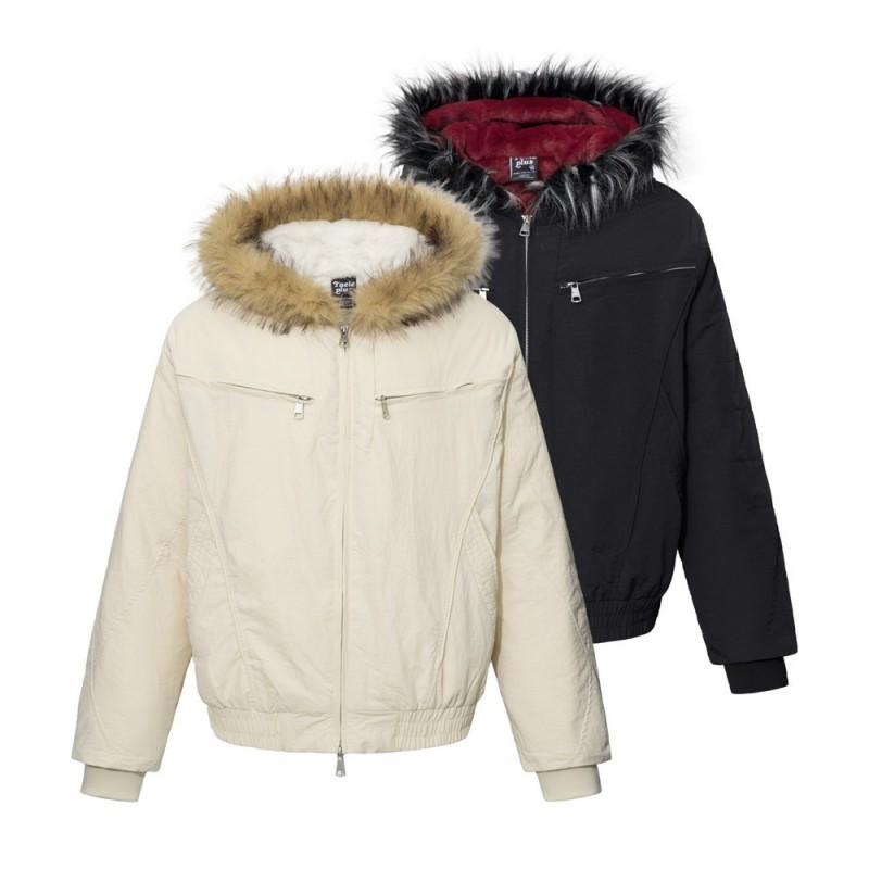 Mens Winter Hooded Puffer Jacket Streetwear Loose Fit Zip Up Cotton Coat With Fur Trim
