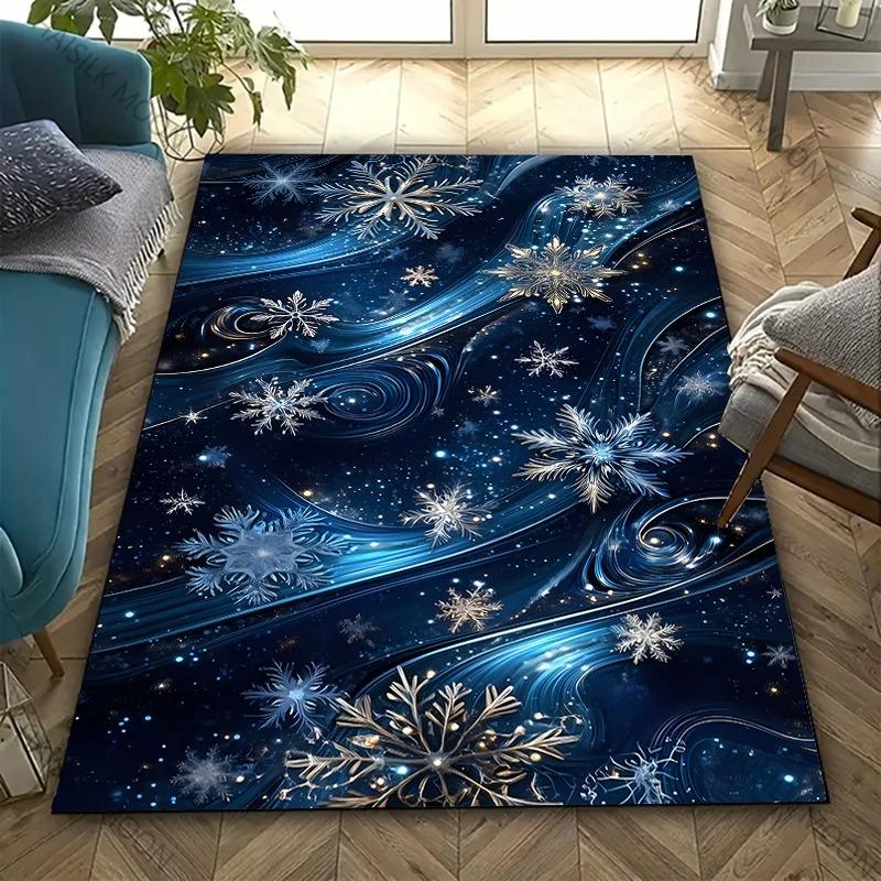 3D HD Druck Schneeflockenmuster Teppich, Läufer für Wohnzimmer Schlafzimmer, Büro Große Bereiche, Strapazierfähige Maschinenwaschbare Matte Schöne Geschenke