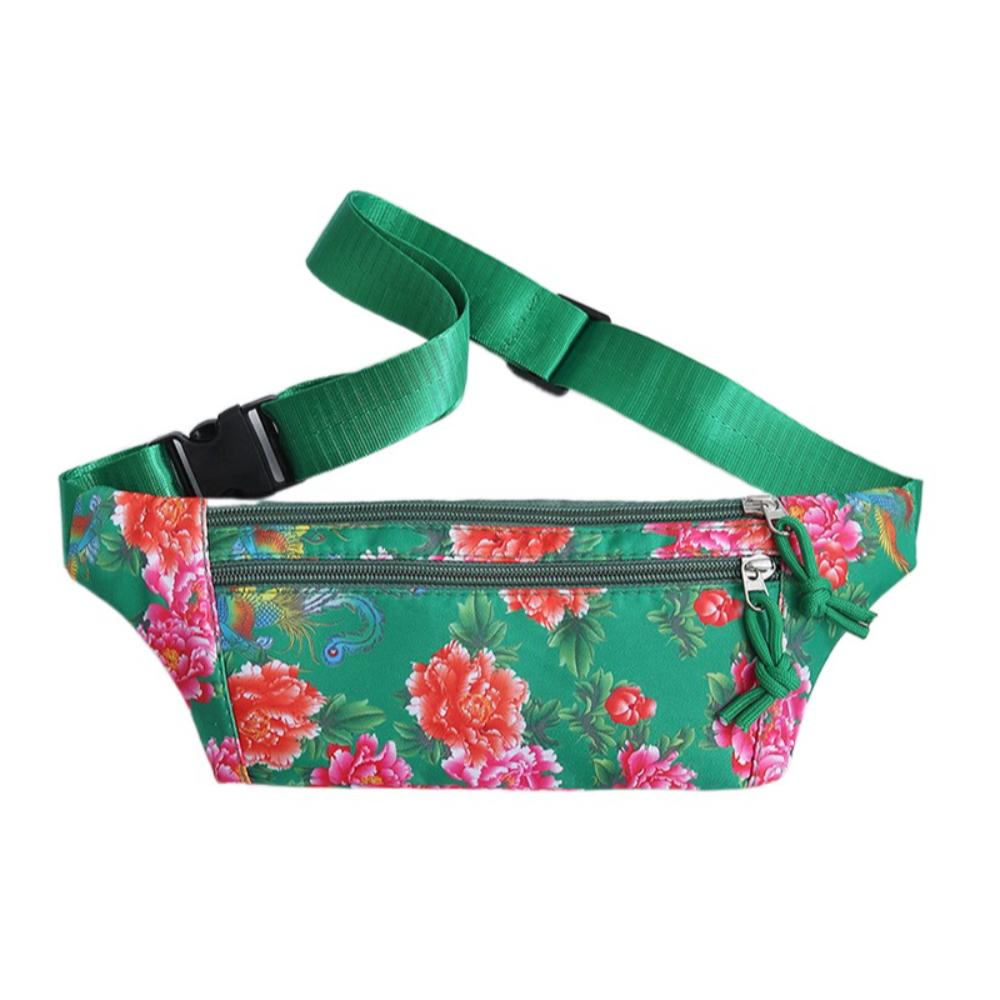 

Double Layer Crossbody Bag Nylon Floral Shoulder Bag Portable Versatile Chest Bag Men Women зелёный